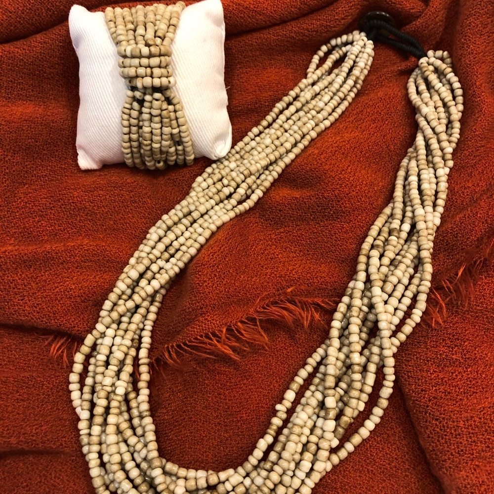 * 2 for $12.00 / Neutral Seed Bead Necklace & Bracelet Set
